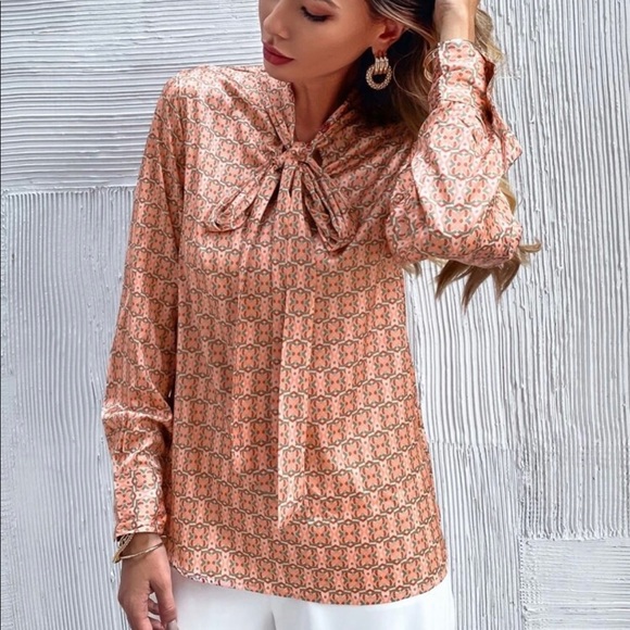 Office Style Neck Tie Blouse - Picture 4 of 7